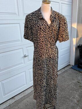 Modern Woman Wrap Dress 24W Black Tan Abstract Rayon Short Sleeve Maxi